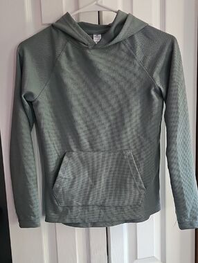 90 Degree By Reflex Sage Green Waffle-Knit Hooded Long Sleeve Tee